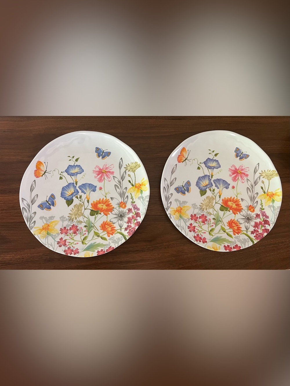 Rachel Ashwell Melamine Dinner Plates Set Of 2 Spring Flowers & Butterflies 11"